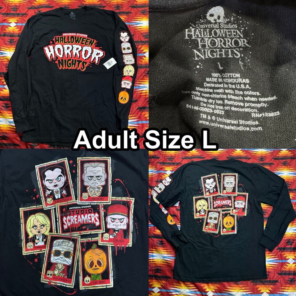 NEW Halloween Horror Nights Universal Studio Screamers Adult L Long Sleeve Shirt